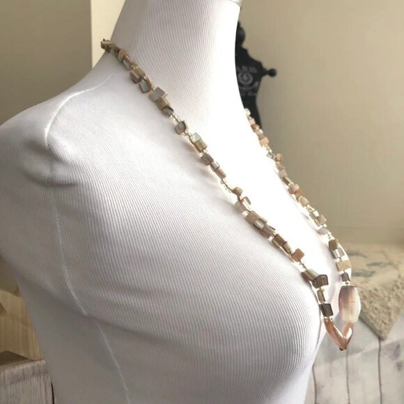 MOP Metallic Chip Stone Beaded Toggle Necklace - Picture 2 of 8